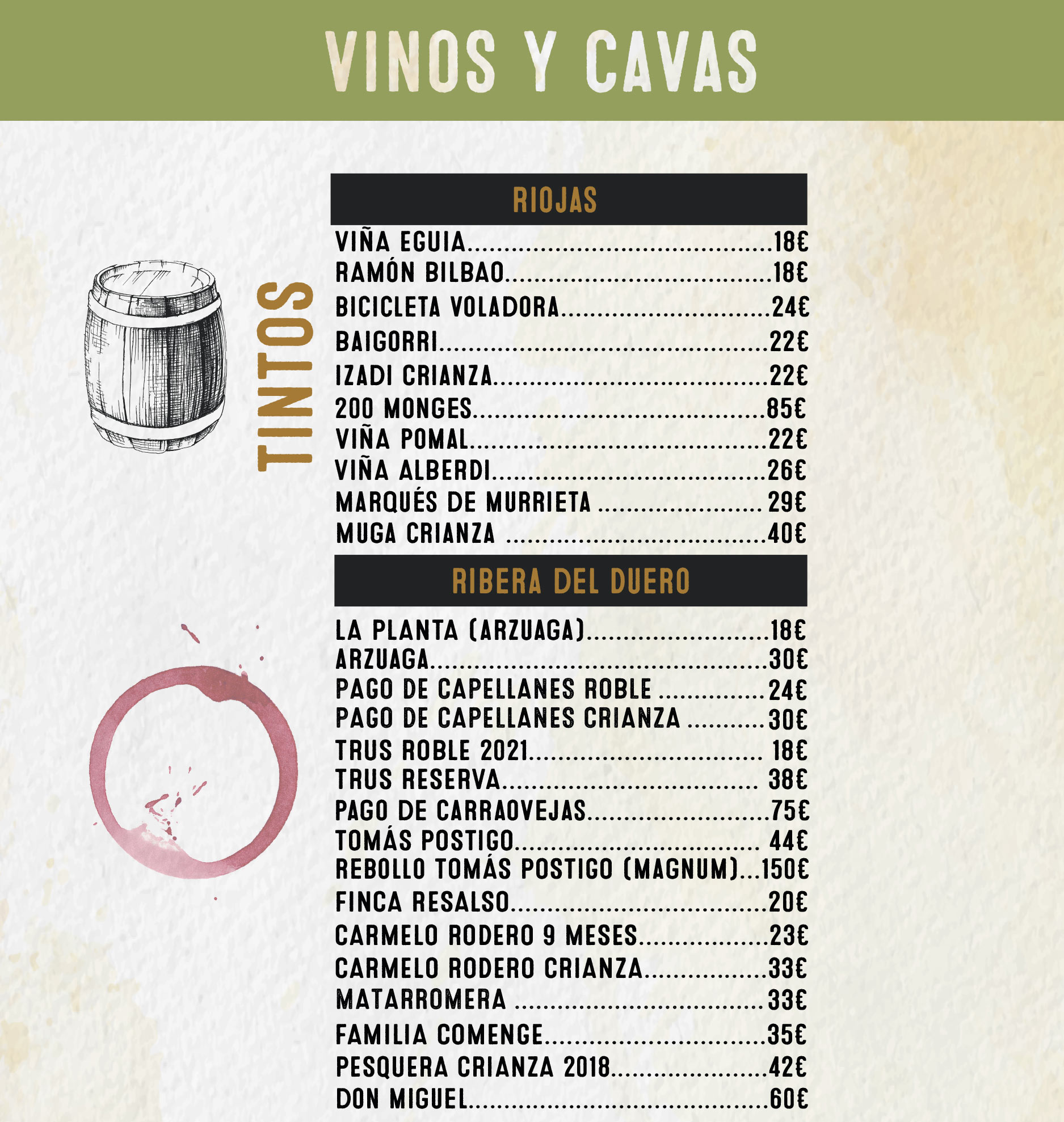 Carta de vinos - MM Rústico 2023